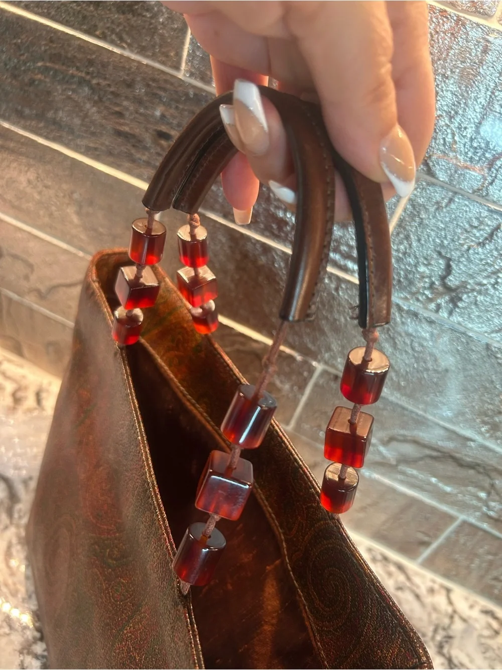 Etro Ultra Rare Tortoise Chain Paisley-Print Tote like New!